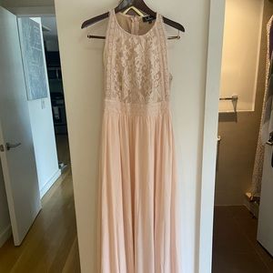 Lulu’s Size Medium, blush pink maxi with lace.